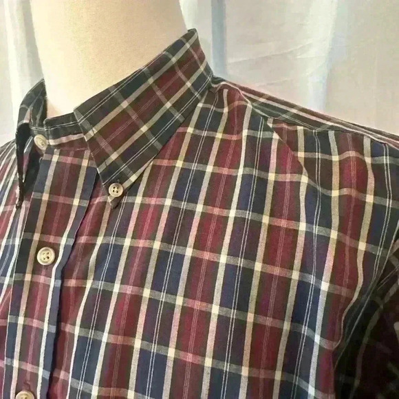 Van Heusen Men’s LS Button Down. Sz XL Burgundy-Navy Plaid - Picture 2 of 7
